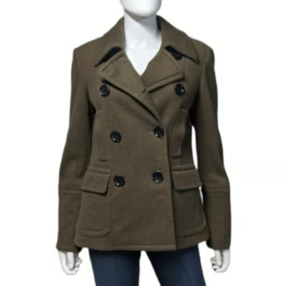 MICHAEL Michael Kors Olive Green Wool Blend Double-Breasted Pea Coat
